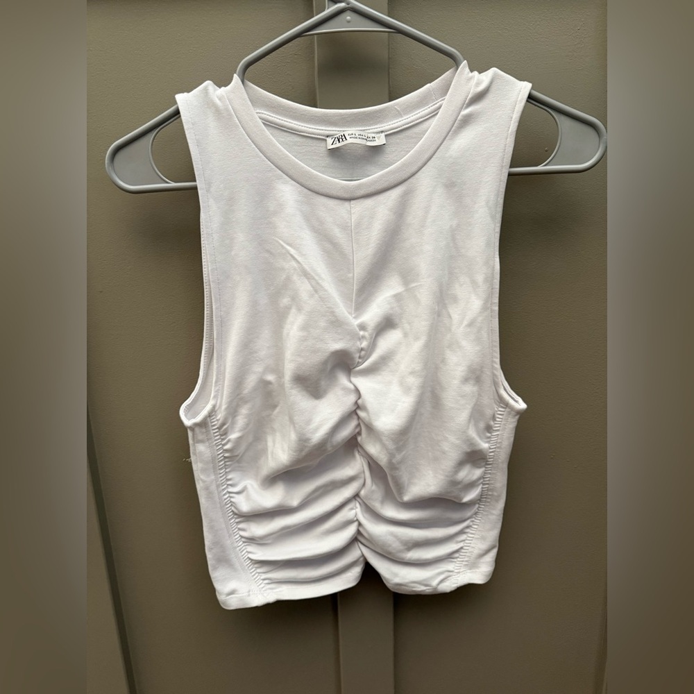Zara White Sleeveless Ruched Top - Picture 3 of 7